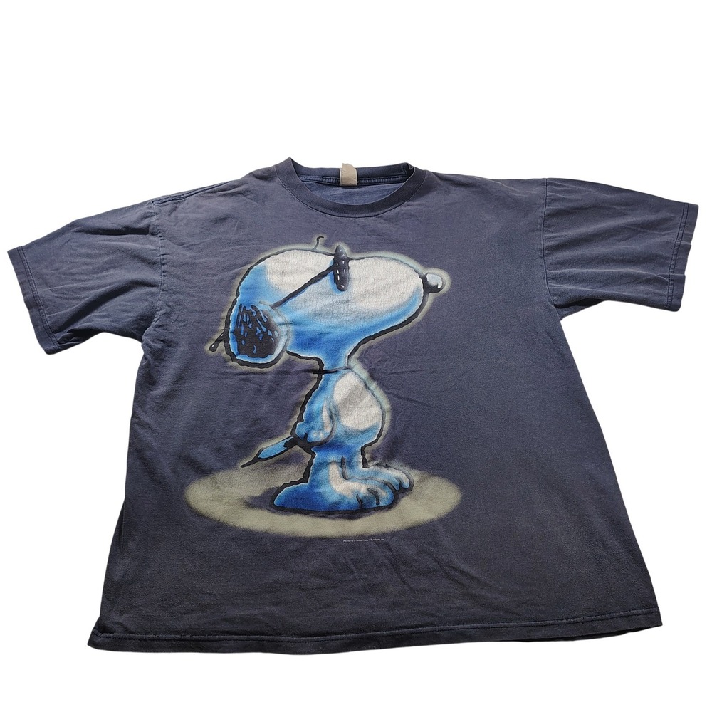 Vintage Peanuts Snoopy Joe Cool Graphic T-Shirt Mens XL Navy Blue 90s Retro‎